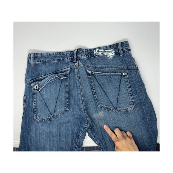 Fox Denim Plan B Jeans Male Size 34 Blue Baggy Wide Leg Detailed Hardware - Picture 10 of 16